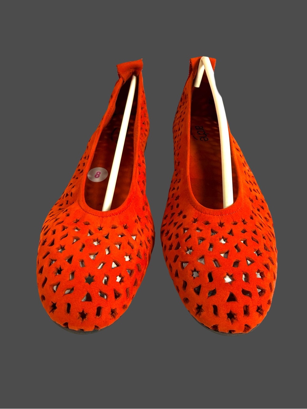 Arche of France Women's Bright Red Laser-Cut Suede Ballet Flats